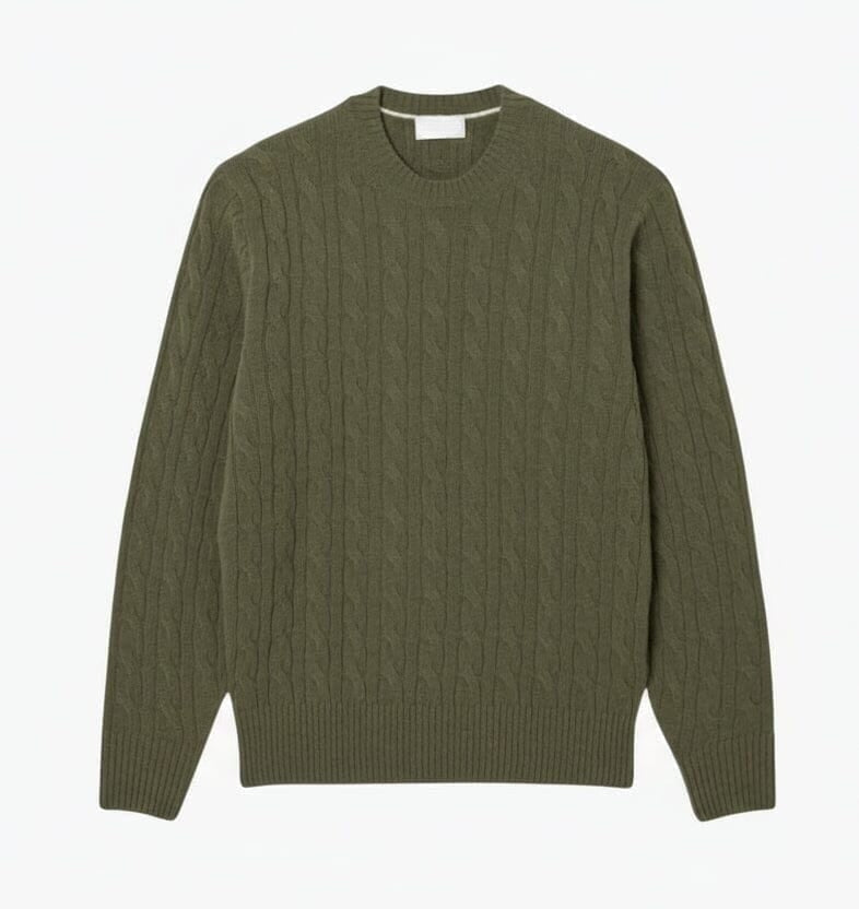 Zopfmuster Pullover Aus Gekämmter Wolle Mit Rundhalsausschnitt