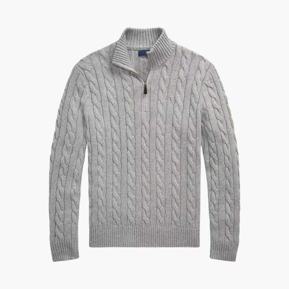 Grobstrick Baumwoll-Pullover Mit Zopfmuster Und Viertel-Reißverschluss