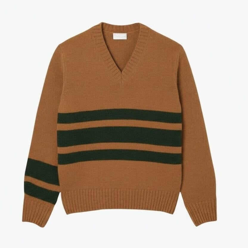 Gestreifter Woll-Pullover Mit V-Ausschnitt