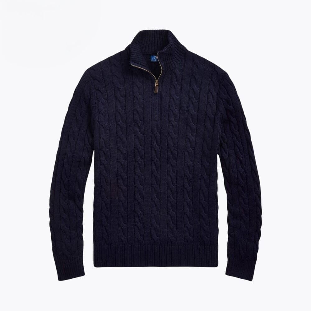 Grobstrick Baumwoll-Pullover Mit Zopfmuster Und Viertel-Reißverschluss
