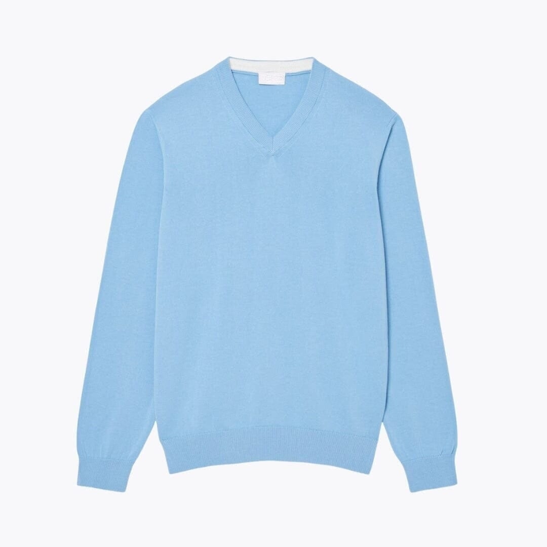 Einfarbiger Baumwoll-Pullover Mit V-Ausschnitt
