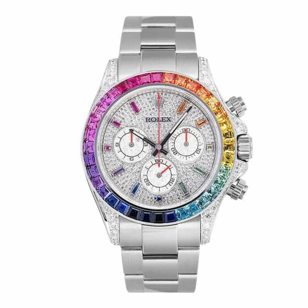 Daytona 18kt Weißgold Mit Diamant-Besatz Custom Rainbow 116509