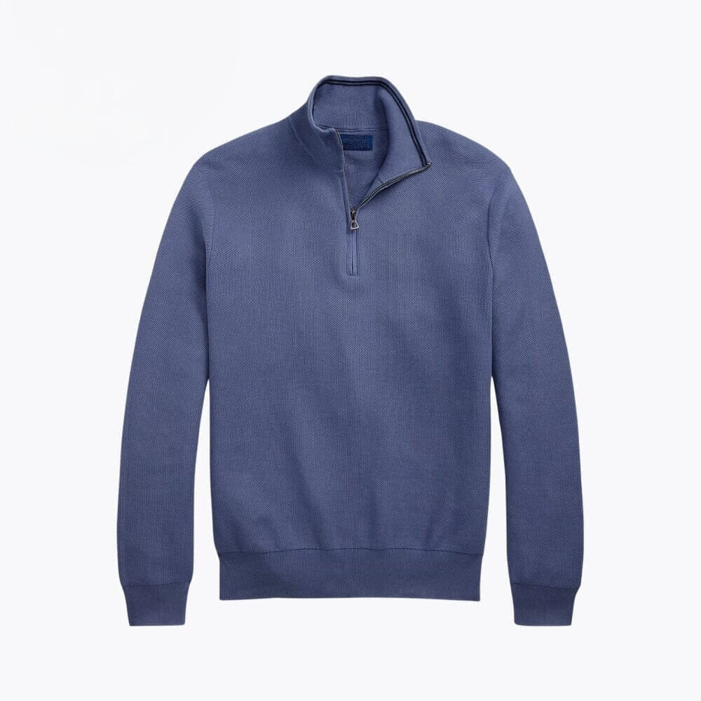 Mesh-Strick Baumwoll-Pullover Mit Viertel-Reißverschluss