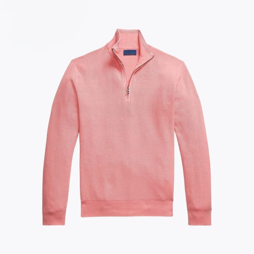 Mesh-Strick Baumwoll-Pullover Mit Viertel-Reißverschluss