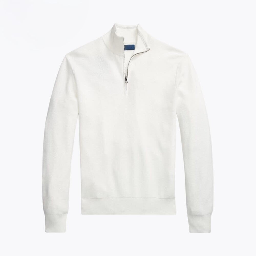 Mesh-Strick Baumwoll-Pullover Mit Viertel-Reißverschluss